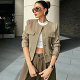 Women's Cropped O Neck Tops Fashion Designer Jackets