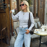 Women's Cropped Tops Fashion Designer Ribbed Knitted S-L Cardigans-Women's Fashion Designer Jerseys Tops-International Women's Clothing