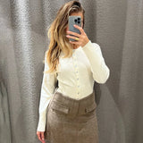 Women's Cropped Tops Fashion Designer Ribbed Knitted S-L Cardigans-Women's Fashion Designer Jerseys Tops-International Women's Clothing