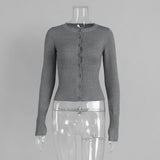 Women's Cropped Tops Fashion Designer Ribbed Knitted S-L Cardigans-Women's Fashion Designer Jerseys Tops-International Women's Clothing