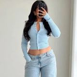 Women's Cropped Tops Fashion Designer Ribbed Knitted S-L Cardigans-Women's Fashion Designer Jerseys Tops-International Women's Clothing