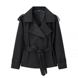 Women's Cropped Trench Coats Belted Fashion Designer XS-XL Jackets