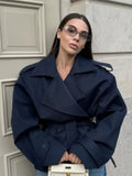 Women's Cropped Trench Coats Belted Fashion Designer XS-XL Jackets