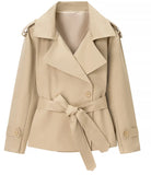 Women's Cropped Trench Coats Belted Fashion Designer XS-XL Jackets