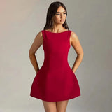 Women's Deep Plunge Fashion Designer Halter Mini S-L Dresses (Short)-Women's Fashion Designer Dresses-24027red-Women&#x27;s fashion designer plus size clothes