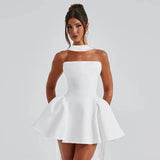 Women's Deep Plunge Fashion Designer Halter Mini S-L Dresses (Short)-Women's Fashion Designer Dresses-D4B17963Awhite-Women&#x27;s fashion designer plus size clothes