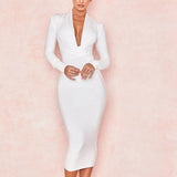 Women's Deep V Neck Fashion Designer Bodycon Dresses (Midi)-Women's Fashion Designer Dresses