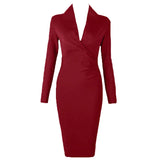 Women's Deep V Neck Fashion Designer Bodycon S-L Dresses (Midi)-Women's Fashion Designer Dresses-Claret-Women&#x27;s fashion designer plus size clothes