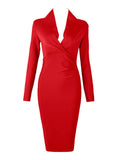 Women's Deep V Neck Fashion Designer Bodycon S-L Dresses (Midi)-Women's Fashion Designer Dresses-Red-Women&#x27;s fashion designer plus size clothes