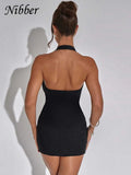 Women's Deep V-neck Halter Fashion Designer Mini Dresses (Short)-Women's Fashion Designer Dresses