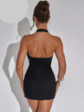 Women's Deep V-neck Halter Fashion Designer Mini S-L Dresses (Short)-Women's Fashion Designer Dresses-Women&#x27;s fashion designer plus size clothes