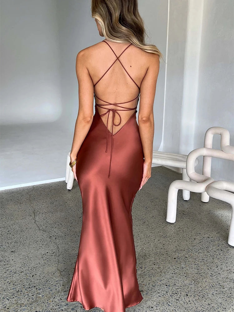 Women's Deep V-Neck S-L Fashion Designer Cocktail Satin Dresses (Long) International Women's Clothing Women's Deep V-Neck S-L Fashion Designer Cocktail Satin Dresses (Long) International Women's Clothing