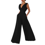 Women's Deep V Sleeveless S-XL Fashion Designer Jumpsuits-Women's Fashion Designer Rompers / Jumpsuits-black-Women&#x27;s fashion designer plus size clothes