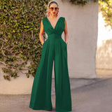 Women's Deep V Sleeveless S-XL Fashion Designer Jumpsuits-Women's Fashion Designer Rompers / Jumpsuits-army green-Women&#x27;s fashion designer plus size clothes