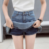 Women's Denim Fashion Designer Ruffled Trim Mini Skirts (Short)-Women's Fashion Designer Skirts