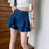 Women's Denim Fashion Designer Ruffled Trim Mini Skirts (Short)-Women's Fashion Designer Skirts