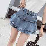 Women's Denim Fashion Designer Ruffled Trim Mini Skirts (Short)-Women's Fashion Designer Skirts