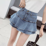 Women's Denim Fashion Designer Ruffled Trim Mini Skirts (Short)-Women's Fashion Designer Skirts