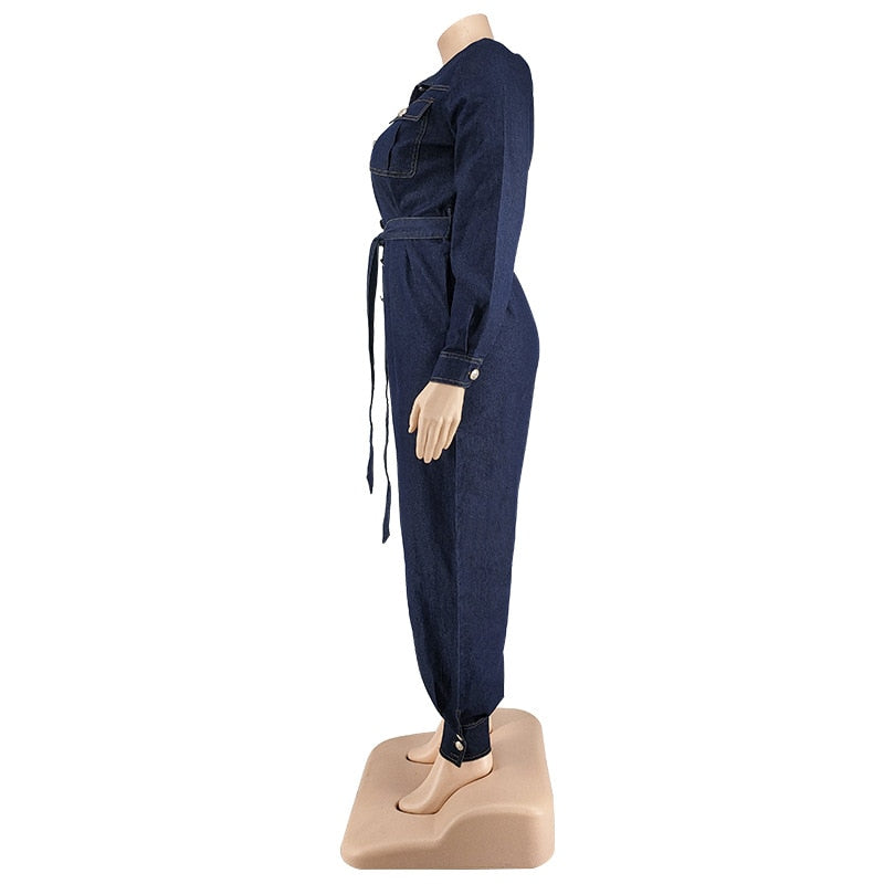 Women's Denim Jumpsuit Fashion Designer Overall Rompers (Plus Size)
