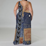 Women's Denim Print Wide Leg Pants S-2XL Fashion Designer Jumpsuits