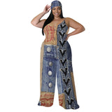 Women's Denim Print Wide Leg Pants S-2XL Fashion Designer Jumpsuits