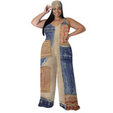 Women's Denim Print Wide Leg Pants S-2XL Fashion Designer Jumpsuits