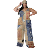 Women's Denim Print Wide Leg Pants S-2XL Fashion Designer Jumpsuits
