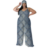Women's Denim Print Wide Leg Pants S-2XL Fashion Designer Jumpsuits