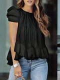 Women's Designer Puff Ruffled 1-5XL Fashion T-Shirts (Plus Size)-Women's Fashion Designer Plus Size Long-Sleeve Tops-International Women's Clothing