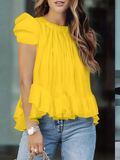 Women's Designer Puff Ruffled 1-5XL Fashion T-Shirts (Plus Size)-Women's Fashion Designer Plus Size Long-Sleeve Tops-International Women's Clothing