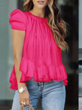 Women's Designer Puff Ruffled 1-5XL Fashion T-Shirts (Plus Size)-Women's Fashion Designer Plus Size Long-Sleeve Tops-International Women's Clothing
