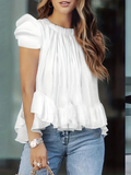 Women's Designer Puff Ruffled 1-5XL Fashion T-Shirts (Plus Size)-Women's Fashion Designer Plus Size Long-Sleeve Tops-International Women's Clothing