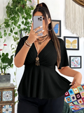 Women's Designer Elastic Waist Tops Blouse 1-6XL Fashion T-Shirts (Plus Size)-Women's Tops Fashion Designer Plus Size T-Shirts / Blouses-International Women's Clothing