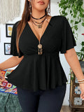 Women's Designer Elastic Waist Tops Blouse 1-6XL Fashion T-Shirts (Plus Size)-Women's Tops Fashion Designer Plus Size T-Shirts / Blouses-International Women's Clothing