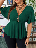 Women's Designer Elastic Waist Tops Blouse 1-6XL Fashion T-Shirts (Plus Size)-Women's Tops Fashion Designer Plus Size T-Shirts / Blouses-International Women's Clothing