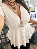 Women's Designer Elastic Waist Tops Blouse 1-6XL Fashion T-Shirts (Plus Size)-Women's Tops Fashion Designer Plus Size T-Shirts / Blouses-International Women's Clothing