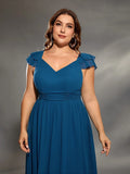 Women's Designer Fashion 2-4XL Lotus Sleeve Chiffon Long Dresses (Plus Size)