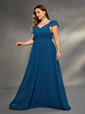 Women's Designer Fashion 2-4XL Lotus Sleeve Chiffon Long Dresses (Plus Size)