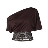 Women's Designer S-L Off-Shoulder Lace Crop Tops Fashion T-Shirts