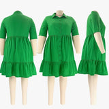 Women's Designer Fashion 1-5XL Shirt Ruffled Dresses (Plus Size)-Women's Fashion Designer Plus Size Dresses-International Women's Clothing
