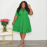Women's Designer Fashion 1-5XL Shirt Ruffled Dresses (Plus Size)-Women's Fashion Designer Plus Size Dresses-International Women's Clothing