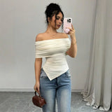 Women's Designer XS-L Off Shoulder Crop Tops Fashion T-Shirts