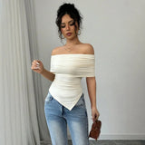 Women's Designer XS-L Off Shoulder Crop Tops Fashion T-Shirts