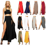 Women's Double Slits Fashion Designer High Waist Skirts (Long)