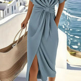 Women's Draped Split 2-4XL Fashion Designer Midi Dresses (Plus Size)