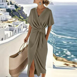 Women's Draped Split 2-4XL Fashion Designer Midi Dresses (Plus Size)