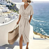 Women's Draped Split 2-4XL Fashion Designer Midi Dresses (Plus Size)