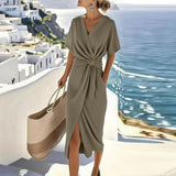 Women's Draped Split 2-4XL Fashion Designer Midi Dresses (Plus Size)