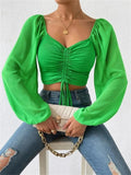 Women's Draw String Fashion Corset S-2XL Long-Sleeve Tops-Women's Fashion Designer Long-Sleeve Tops-green-Women&#x27;s fashion designer plus size clothes