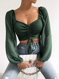 Women's Draw String Fashion Corset S-2XL Long-Sleeve Tops-Women's Fashion Designer Long-Sleeve Tops-army green-Women&#x27;s fashion designer plus size clothes